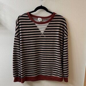 BKE Women's Striped Crewneck Sweater - Black and Brown